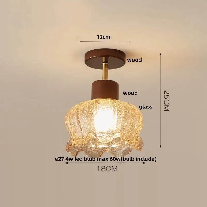 Modern amber glass wood ceiling light with warm-toned textured decorbites amber glass and brass accents for living room
