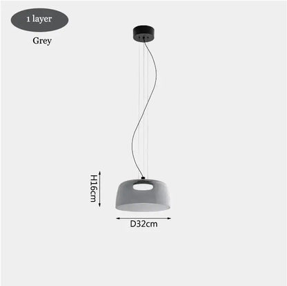 Modern grey single-layer pendant light with sleek curved design complements decorbites levels colorful glass chandelier