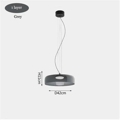 Modern grey single-layer pendant light with curved suspension cords complements decorbites levels colorful glass chandelier