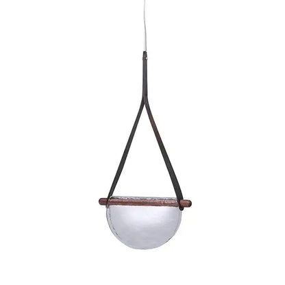 Minimalist modern amber and matte gray decorbites handmade glass pendant lamp with frosted dome and leather straps for bedroom