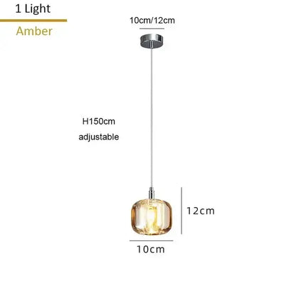 Modern amber and smoky grey crystal staircase chandelier featuring amber glass pendant lights with chrome finish and adjustable height