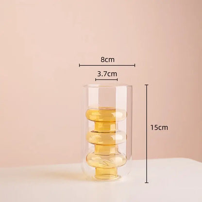 Clear glass vase with three amber circular tiers 15cm tall featuring double glazing stained glass design for living room decor