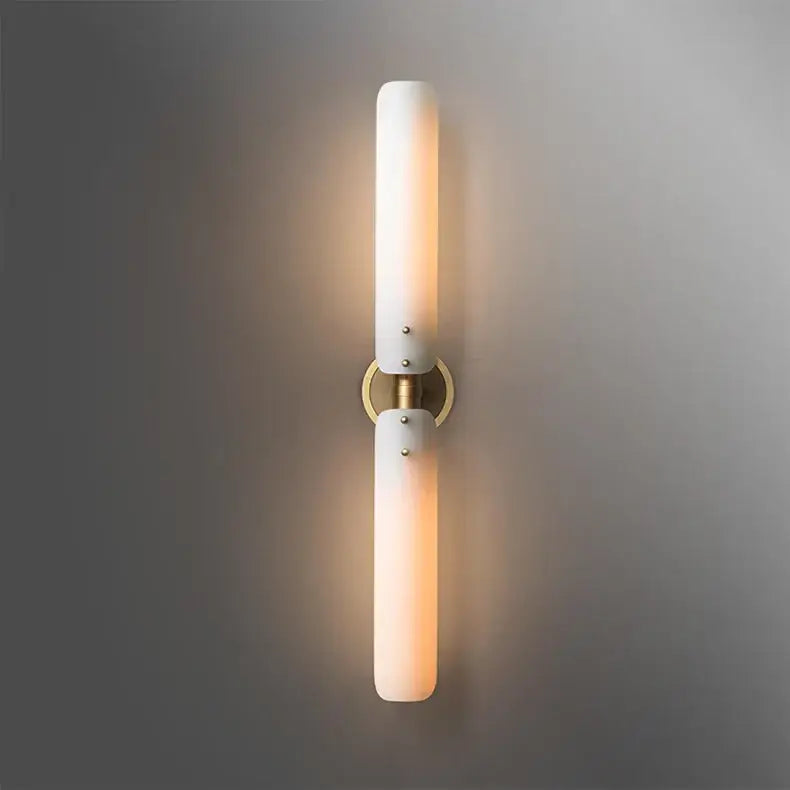 Modern amber and white led wall sconce with frosted glass shades and brass ring for bedroom decorbites led wall lighting