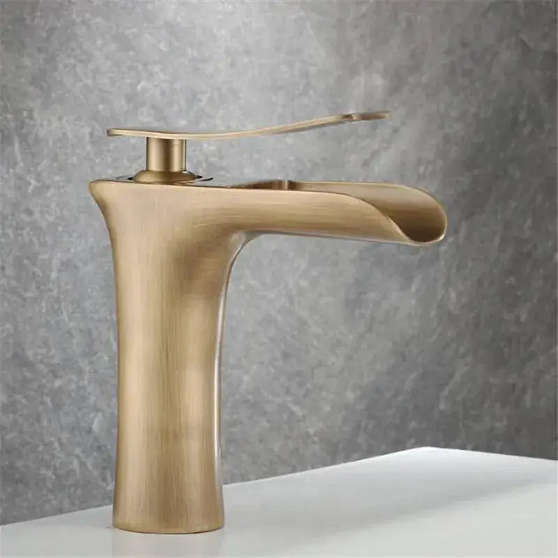 Modern antique bronze waterfall mixer faucet with brass finish sleek curved spout for bathroom cold water use