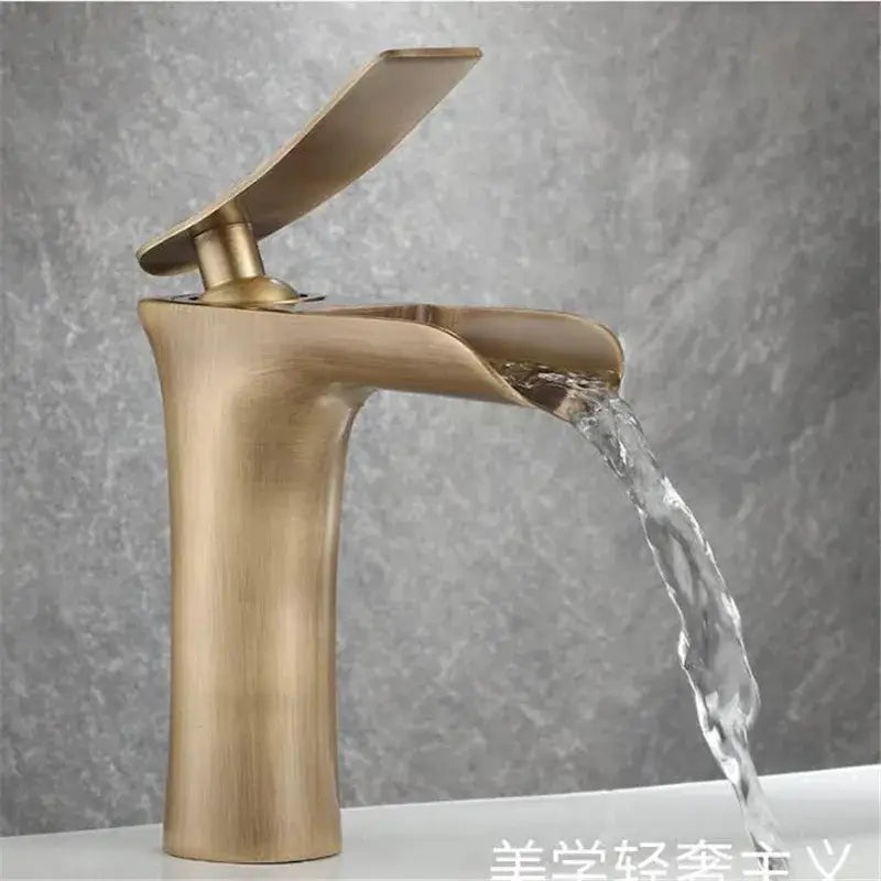 Modern antique bronze waterfall mixer faucet with brushed brass finish for bathroom cold water use