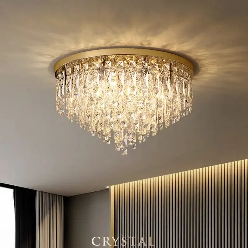 Modern art deco gold crystal steel led ceiling chandelier with cascading prisms for dining room decorbites crystal steel