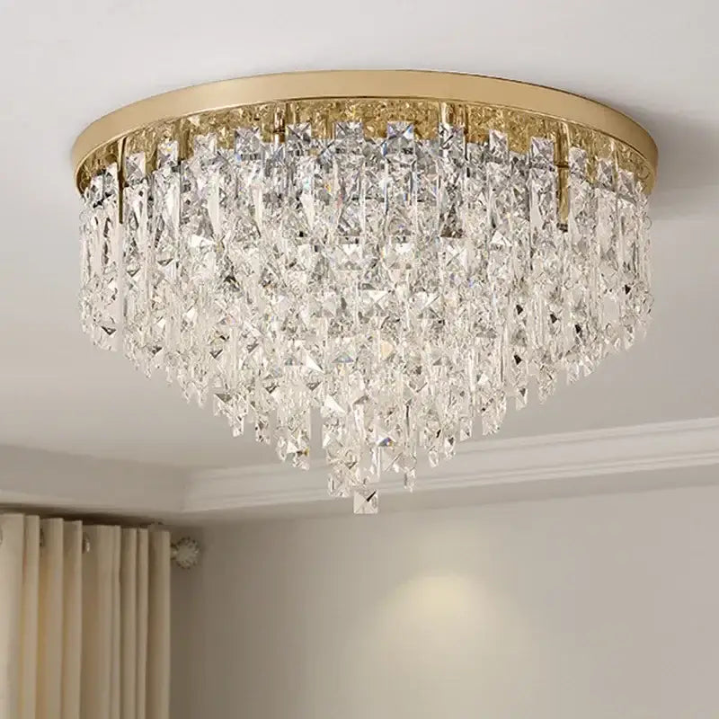 Modern art deco gold crystal steel led ceiling chandelier with cascading faceted crystals for dining room decorbites crystal steel
