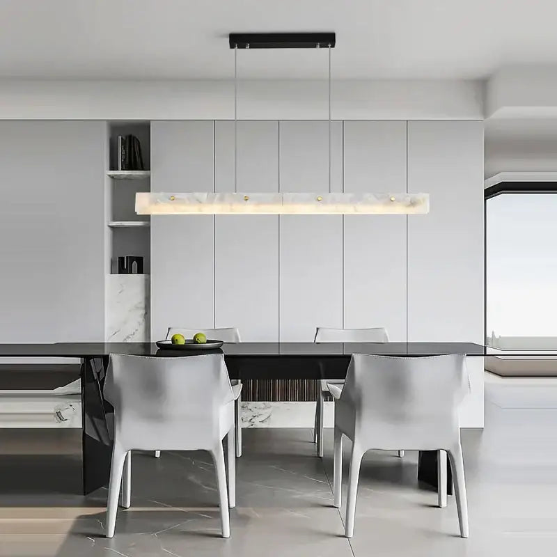 Modern art deco marble steel chandelier with black frame translucent marble body and gold accents for dining room decorbites art deco