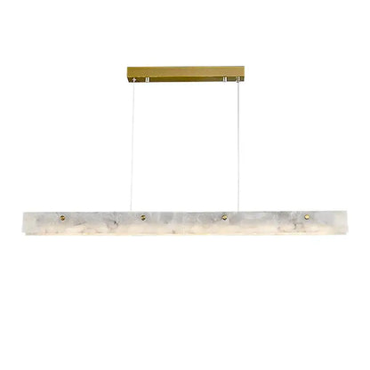 A modern art deco marble steel rectangular pendant light with translucent white marble and gold accents for dining room decorbites art deco
