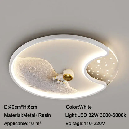 Modern astronaut moonlight led ceiling light with white oval textured moon surface and starry night decorbites astronaut moonlight