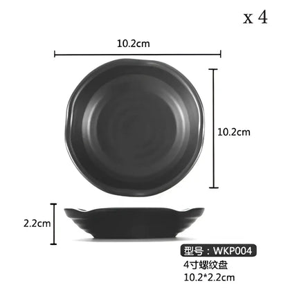Black ceramic dish with scalloped rim and glossy finish for modern asymmetrical decorbites black melamine plastic dipping sauce