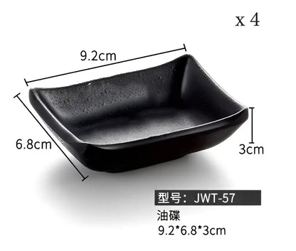 Black rectangular ceramic dish model jwt-57 for dipping sauce in modern asymmetrical decorbites black melamine plastic