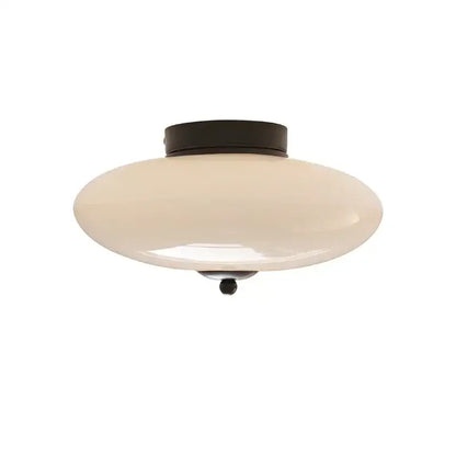 Modern bauhaus cream white glass ceiling lamp with cream-colored frosted glass and dark bronze metal base