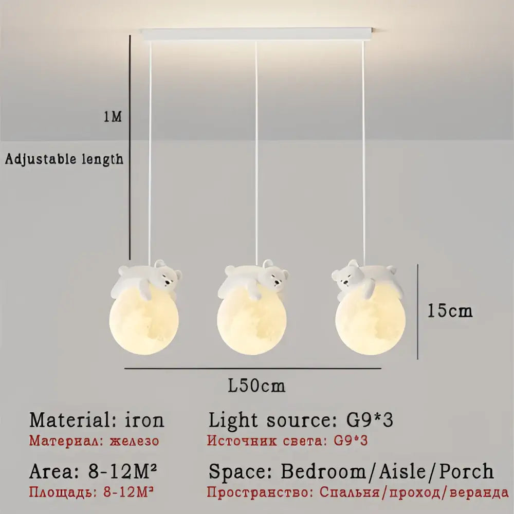 Modern white bear led pendant light moon chandelier with adjustable length and g9 3 bulb led pendant light for bedroom