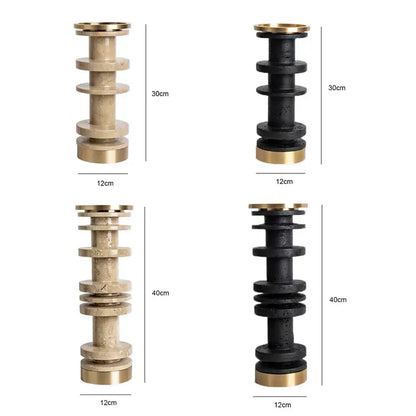 Modern beige and brown travertine candle holder with metal base and brass accents for dining room decorbites beige brown
