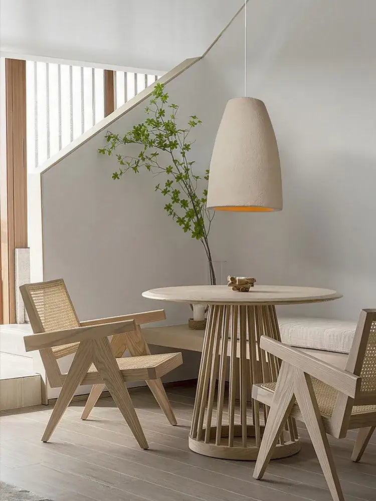 Modern beige cement led chandelier bedroom pendant light with warm amber glow by decorbites cement led