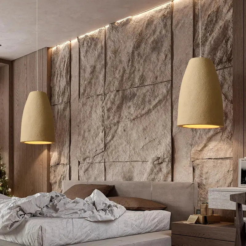 Modern beige cement led chandelier pendant light with textured decorbites cement led shades and warm diffused glow