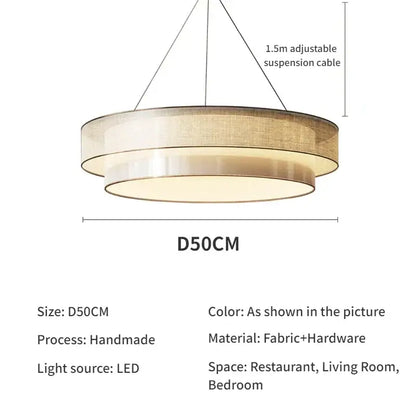 Modern beige fabric pendant light with double-tier design and adjustable 1.5m cable for dining room decorbites contemporary led round