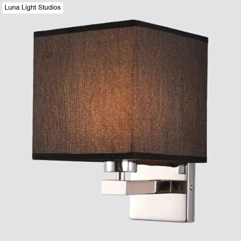 Modern beige fabric shade wall light with textured brown fabric and polished chrome base compatible with e26 e27 bulbs
