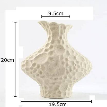 Cream-colored decorbites frosted ceramic vase with textured bubble surface and flared neck for living room decor