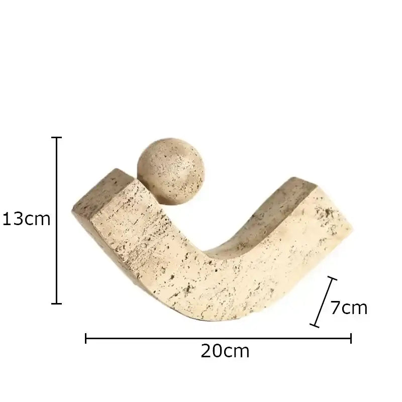 Modern beige geometric stone sculpture with curved arch and sphere desk decoration by decorbites geometric stone