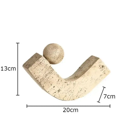 Modern beige geometric stone sculpture with curved arch and sphere desk decoration by decorbites geometric stone