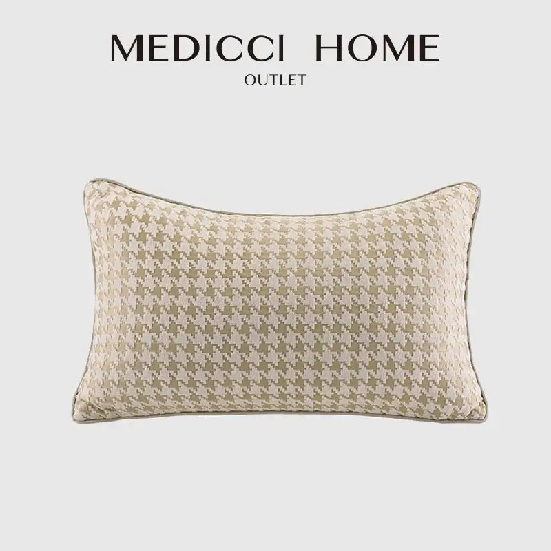 Beige gold houndstooth jacquard lumbar pillow from medici home outlet for modern bedroom decorbites beige gold style