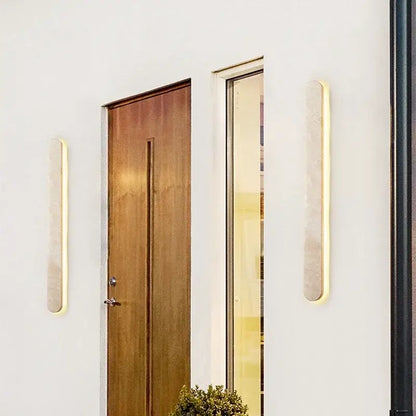 Modern beige marble courtyard led wall sconce with sleek rectangular design and warm ambient lighting for outdoor decorbites courtyard led use