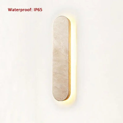 Modern beige marble courtyard led wall sconce with textured light beige concrete finish and warm edge lighting decorbites courtyard led wall