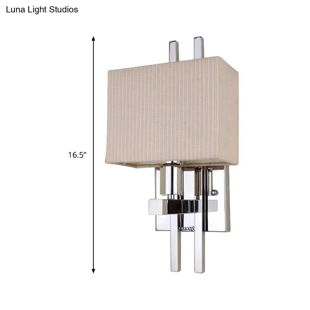Modern beige ribbed fabric wall sconce with chrome finish designed for bedroom lighting 110v-120v and 220v-240v use