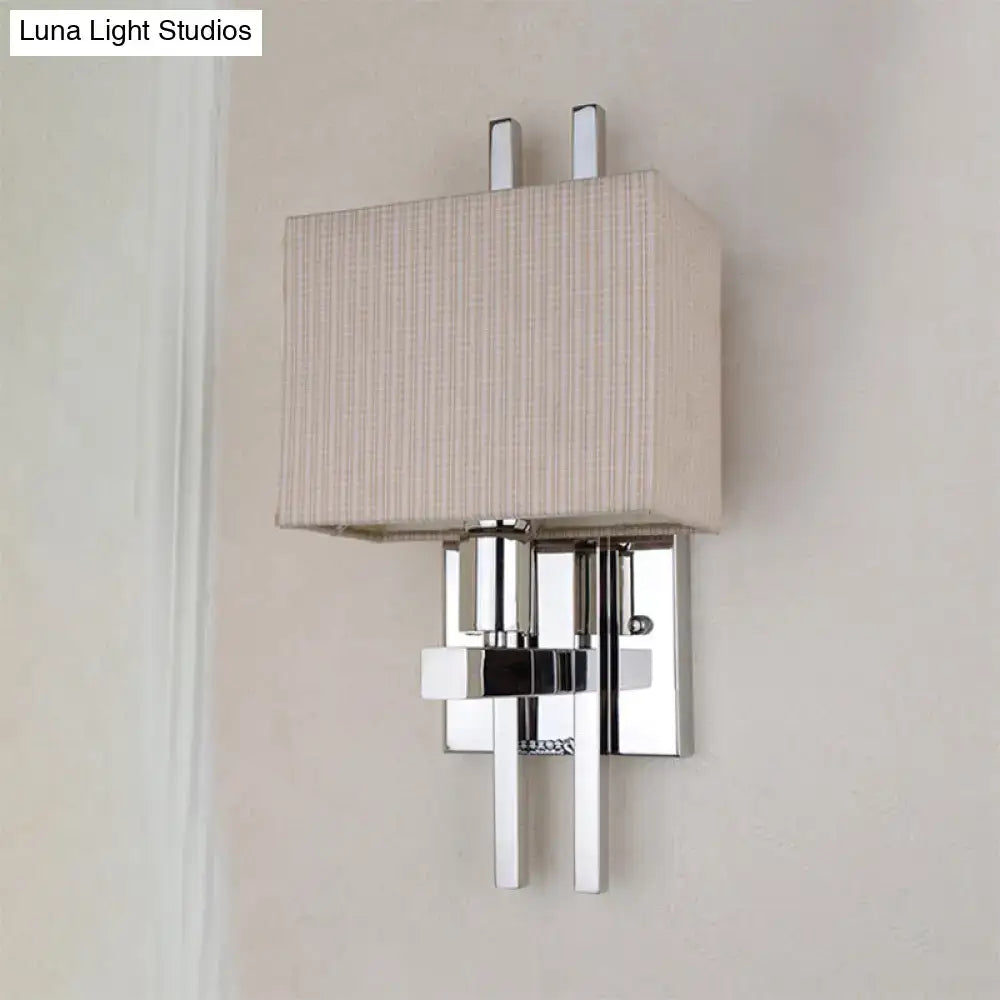 Modern beige ribbed fabric wall sconce with chrome finish rectangular shade for bedroom e12 e14 110v-120v lighting