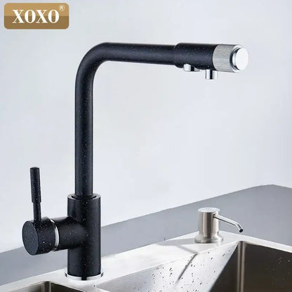 Black speckled decorbites xoxo kitchen faucet with chrome accents modern design for kitchen water purifier use
