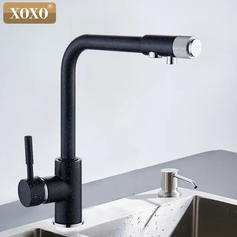 Black speckled decorbites xoxo kitchen faucet with chrome accents modern design for kitchen water purifier use