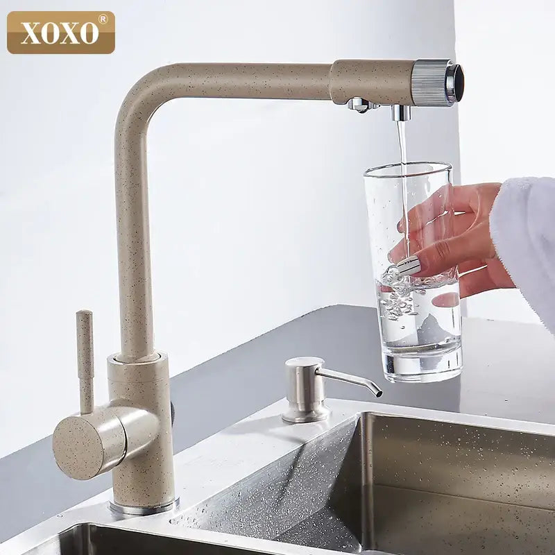 Modern beige speckled xoxo kitchen faucet with chrome accents for water purifier by decorbites xoxo kitchen
