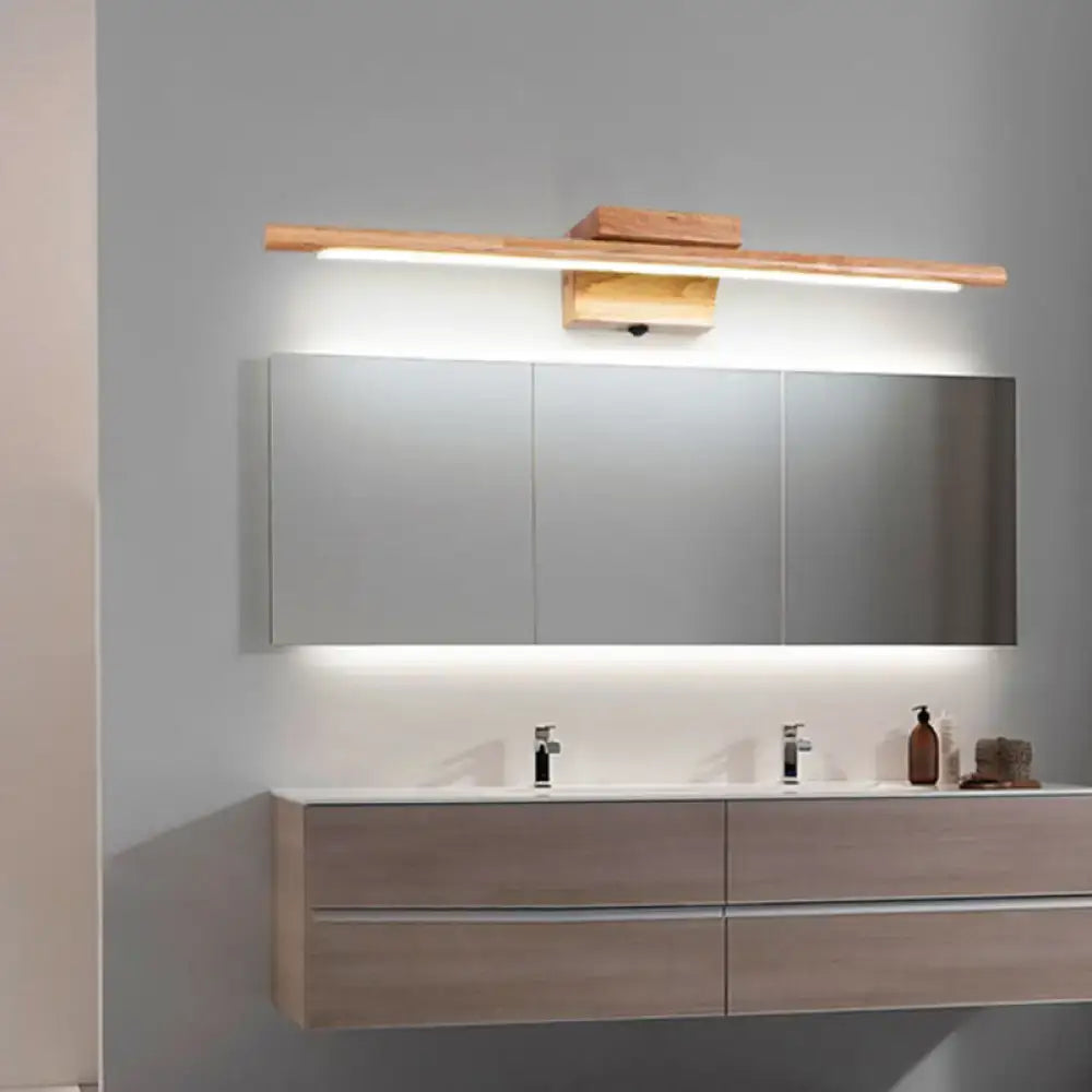 Modern beige stick shaped wooden led vanity sconce with sleek minimalist design and warm led illumination for bedroom wall