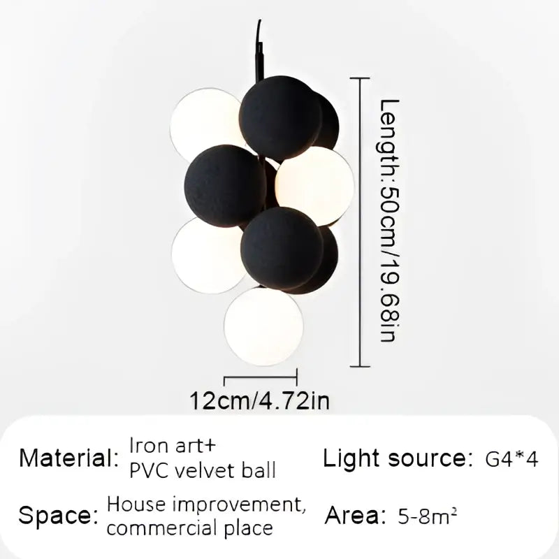 Modern beige and white abstracta pendant lamp with black and white iron art pvc velvet balls for dining room decorbites pendant lamp