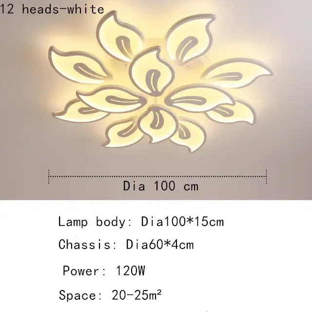 Modern beige and white flower led ceiling light with 12 illuminated petals for living room elegant led ceiling design