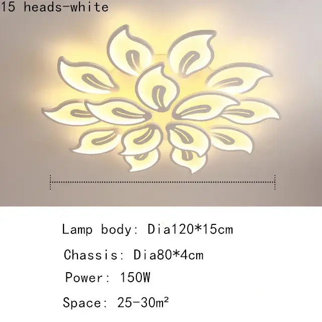 Modern beige and white flower LED ceiling light with 15 illuminated petal-shaped elements for elegant living room lighting