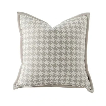 Gray and white houndstooth jacquard cushion cover with gray border for modern beige and white leaping cat decorbites living room