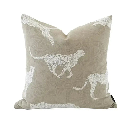 Modern beige and white jacquard cushion cover with embroidered cheetah silhouettes for stylish living room decorbites cushion covers