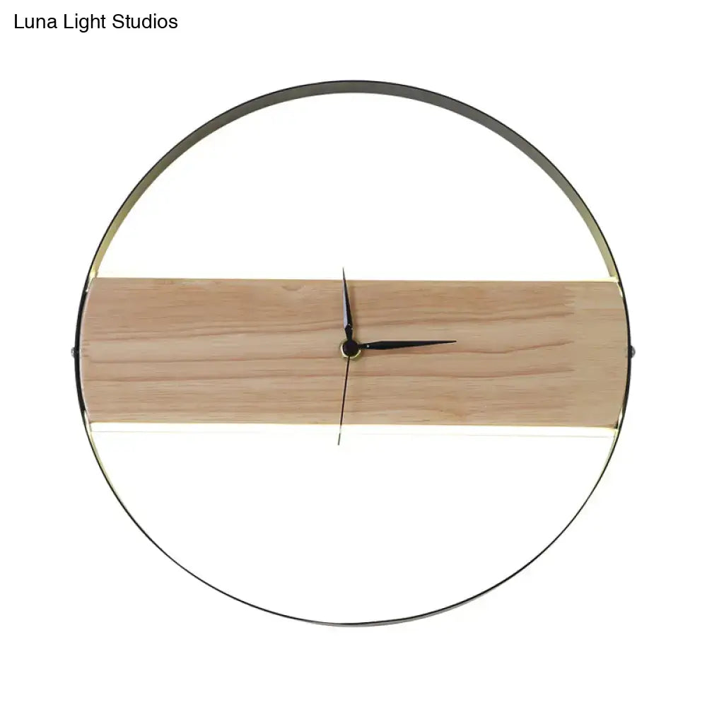 Modern beige wooden led wall clock with minimalist black metal frame and light wood panel for 110v-120v and 220v-240v use