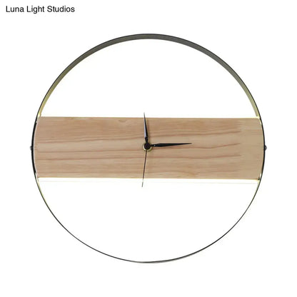 Modern beige wooden led wall clock with minimalist black metal frame and light wood panel for 110v-120v and 220v-240v use
