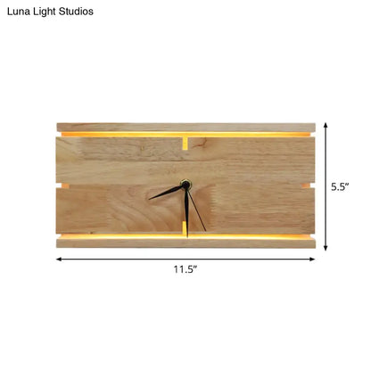 Modern beige wooden led wall clock with warm lighting and black hands on natural wood grain face 110v-120v 220v-240v