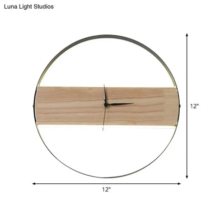Modern beige wooden LED wall clock with black metal frame and light wood panel compatible with 110v-120v and 220v-240v