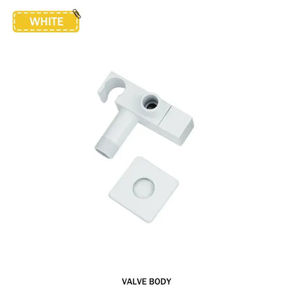 White plastic valve body with square base and threaded connection for modern bidet faucet set with coiled hose