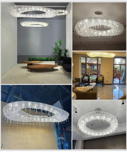 Modern bird nest crystal pendant chandelier with clear glass crystals and embedded led lights for living room decorbites bird nest