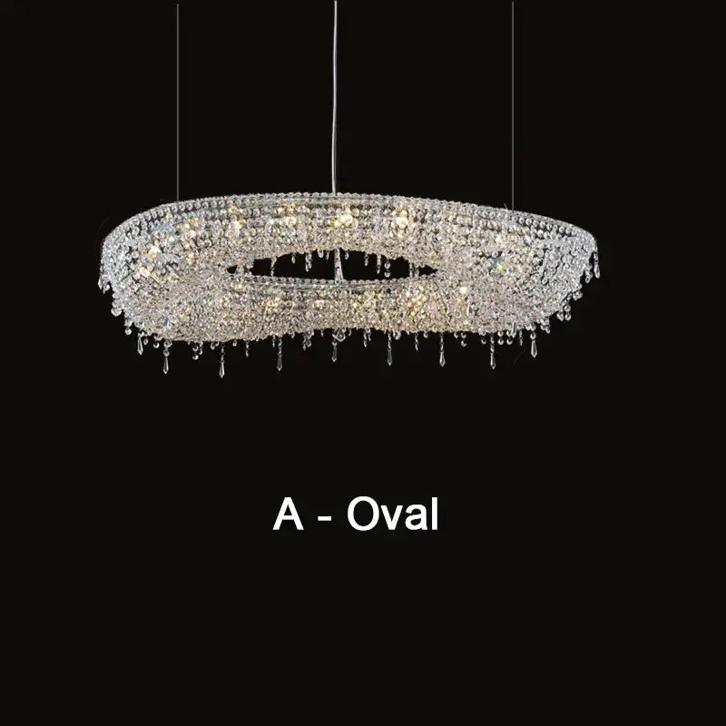 Modern bird nest crystal pendant chandelier featuring a sparkling oval design with clear glass crystals and embedded lights