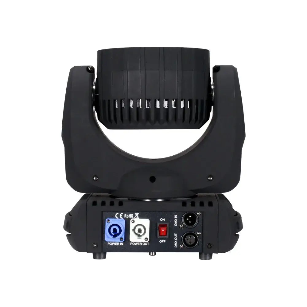 Black professional stage light with ribbed housing and multiple i/o ports for decorbites 12x12w rgbw wash use