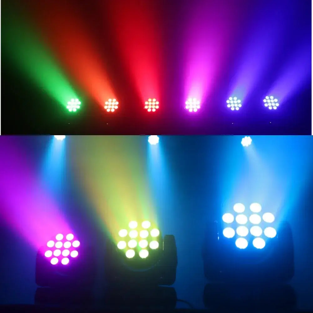 Modern black 12x12w rgbw wash stage light emitting vibrant multi-colored beams for dynamic party room lighting decorbites 12x12w rgbw