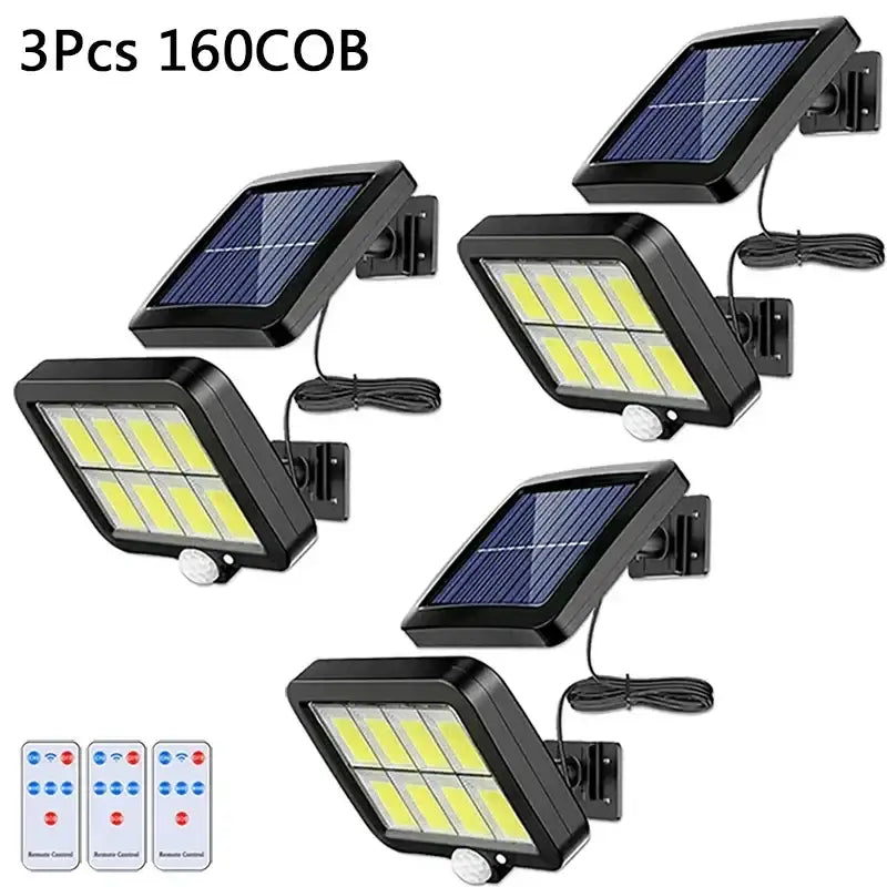 Modern black 160cob solar outdoor wall lights with led spotlights and motion sensors for garden security